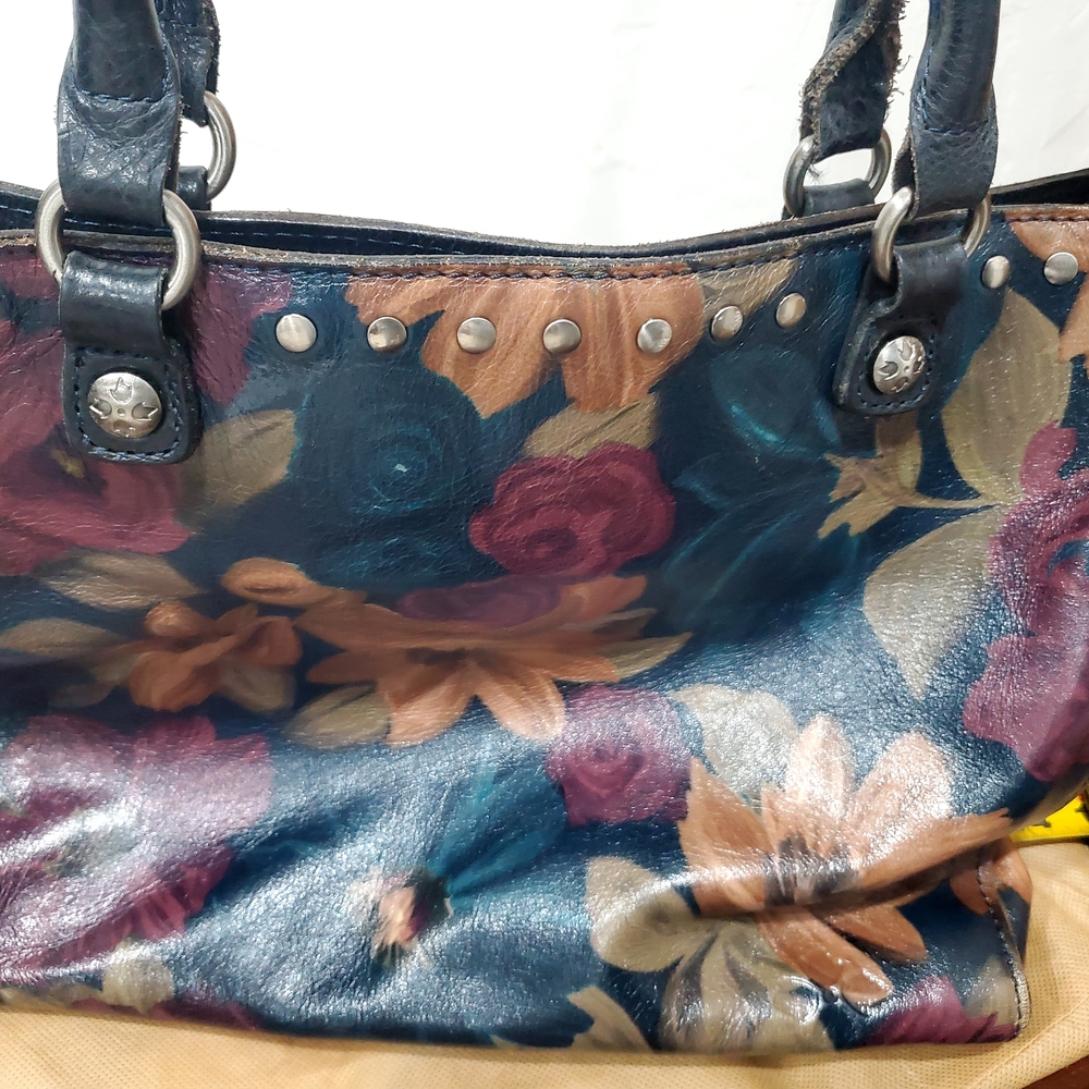 Patricia Nash Blue and Pink Shoulder Bag with Floral Design